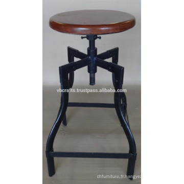 Tabouret industriel vintage avec dessus en bois de mangue